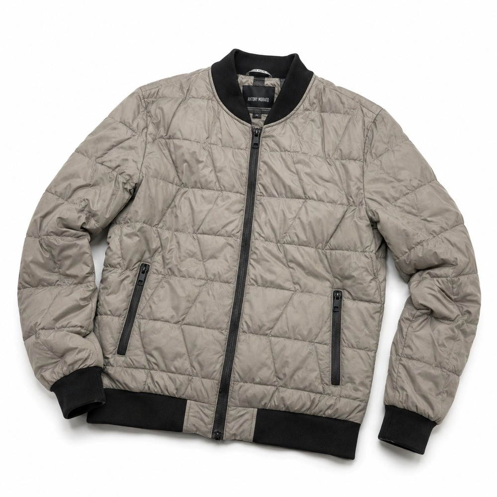 Antony Morato Quilted Bomber Jacket Gray Black Lightweight Men's Medium 48